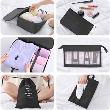 Blibly Packing Cubes for Suitcase, 9 PCS Lightweight Travel Luggage Organizers Set, Waterproof Luggage Packing Cubes for Travel Accessories(Black)