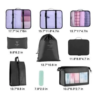 Blibly Packing Cubes for Suitcase, 9 PCS Lightweight Travel Luggage Organizers Set, Waterproof Luggage Packing Cubes for Travel Accessories(Black)
