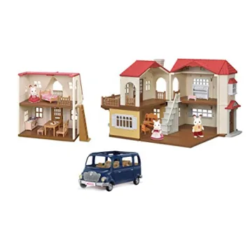 Calico Critters Red Roof Grand Mansion Gift Set, Dollhouse Playset with 3 Figures, Furniture, Vehicl...