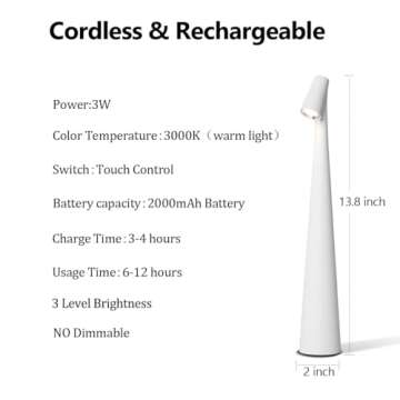 Elegant eypid Cordless Table Lamp with Brightness Levels