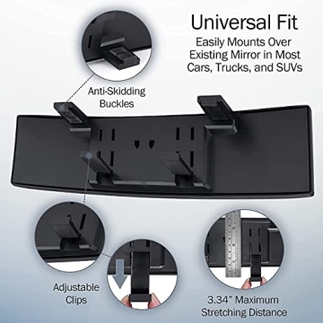 Verivue 12-Inch Panoramic Rear View Mirror for Cars