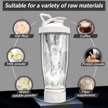 Electric Protein Shaker Bottle, 24 oz USB Rechargeable Blender Bottles, Shaker cups for Protein Mixe...