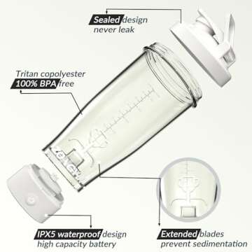 Electric Protein Shaker Bottle, 24 oz USB Rechargeable Blender Bottles, Shaker cups for Protein Mixes with BPA Free, Blender Replacement Parts, Made with Tritan Portable Blender Cup for Protein Shakes
