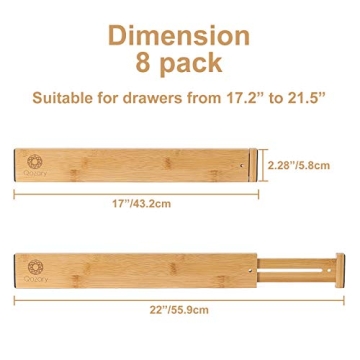 Qozary Adjustable Bamboo Drawer Dividers Set of 8