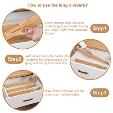 Qozary Adjustable Bamboo Drawer Dividers Set of 8