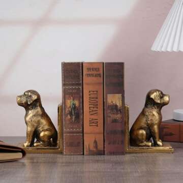 Mervkis Book Ends for Shelves to Hold Books Heavy Duty,Decorative Bookend for Bookshelf Décor,Cute Animal Dog Book Stopper Labrador Retriever Statues for Home, Office Desk Decoration,1pair
