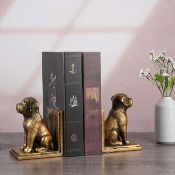 Mervkis Book Ends for Shelves to Hold Books Heavy Duty,Decorative Bookend for Bookshelf Décor,Cute Animal Dog Book Stopper Labrador Retriever Statues for Home, Office Desk Decoration,1pair
