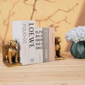 Mervkis Book Ends for Shelves to Hold Books Heavy Duty,Decorative Bookend for Bookshelf Décor,Cute Animal Dog Book Stopper Labrador Retriever Statues for Home, Office Desk Decoration,1pair