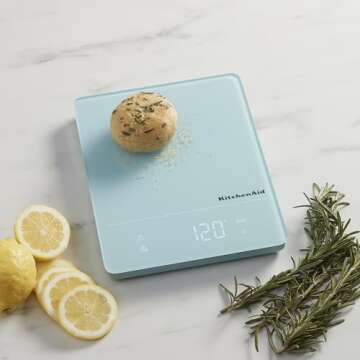 KitchenAid KQ913MW Digital Waterproof (IPx7) Kitchen and Food Scale, LED readout, 11 Pound Max Capacity, Mineral Water