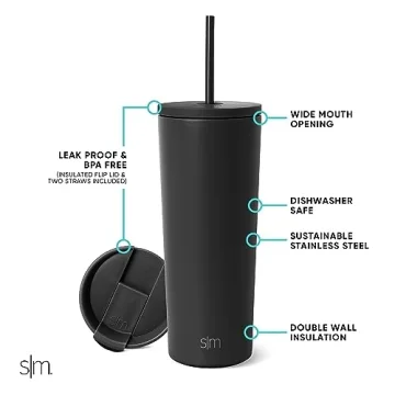 Simple Modern Insulated Tumbler with Lid and Straw | Iced Coffee Cup Reusable Stainless Steel Water ...