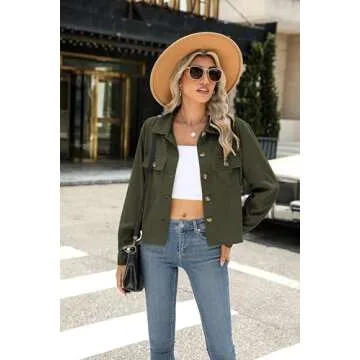 Zeagoo Light Weight Jackets Womens Cropped Corduroy Shacket Button Down Long Sleeve Trendy Shirts Co...