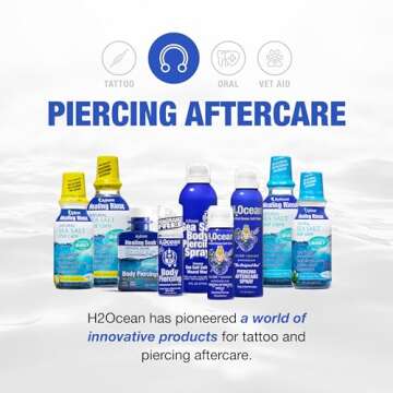 H2Ocean Piercing Aftercare Spray, Sea Salt Keloid & Bump Treatment, Wound Care Spray Organic Wound Wash For Ear, Nose, Naval, Oral Body Piercings 1.5oz