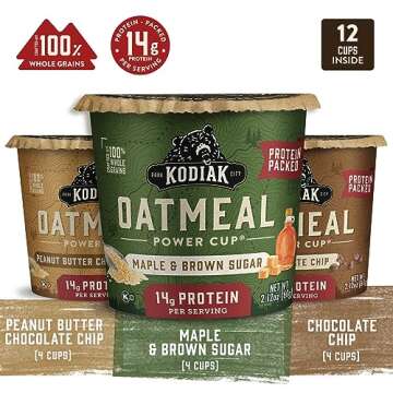 Kodiak Cakes Instant Oatmeal Cup Variety Pack: Peanut Butter Chocolate Chip, Maple & Brown Sugar, & ...