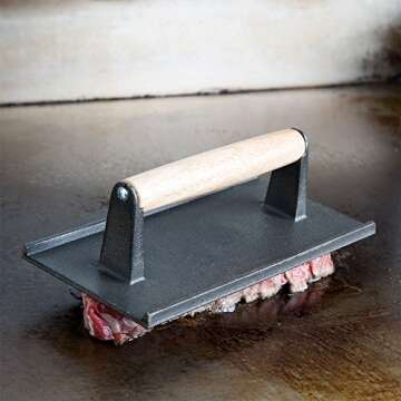 (Set of 2) Cast Iron Steak Weight/Bacon Press with Wooden Handle, 8 x 4-Inch Heavy-Weight Grill Press by Tezzorio, Commercial Grade Burger/Panini Weight Press