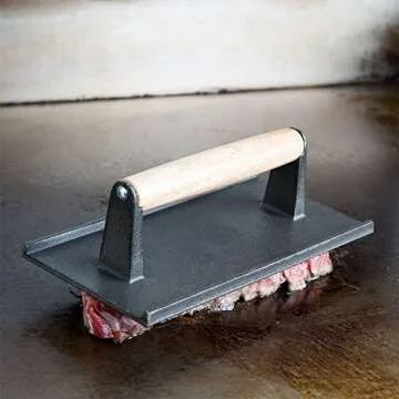 (Set of 2) Cast Iron Steak Weight/Bacon Press with Wooden Handle, 8 x 4-Inch Heavy-Weight Grill Press by Tezzorio, Commercial Grade Burger/Panini Weight Press