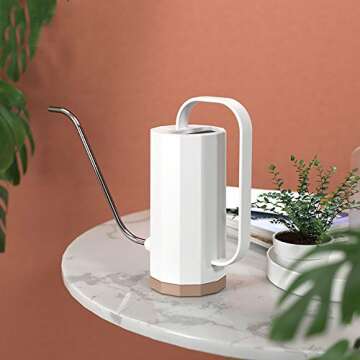THEKBS Plastic Watering Can, Modern Style Watering Pot with Long Spout, Small Size for Bonsai Indoors and Outdoors, 40oz/1.2L (White)