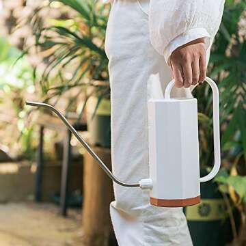 THEKBS Plastic Watering Can, Modern Style Watering Pot with Long Spout, Small Size for Bonsai Indoors and Outdoors, 40oz/1.2L (White)