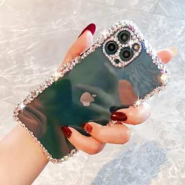 MOSEZA Compatible with iPhone 13 Pro Max Case Luxury Bling Rhinestone Glitter Phone Case for Women Girl 3D Diamond Silicone Clear Protective Case Cover