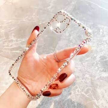 MOSEZA Compatible with iPhone 13 Pro Max Case Luxury Bling Rhinestone Glitter Phone Case for Women Girl 3D Diamond Silicone Clear Protective Case Cover