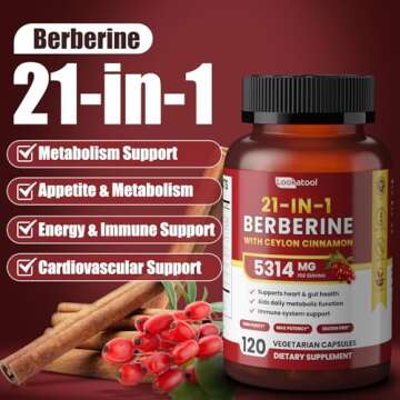 Lookatool 21-in-1 Berberine Supplement with Ceylon Cinnamon - 1500mg Organic Berberine HCL Phytosome...
