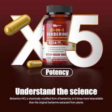 Lookatool 21-in-1 Berberine Supplement with Ceylon Cinnamon - 1500mg Organic Berberine HCL Phytosome, 5X Higher Absorption for Metabolism Support 120 Capsules