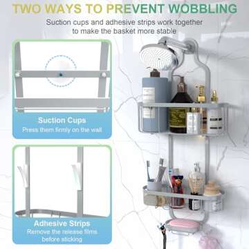 Kadolina Bathroom Hanging Shower Organizer, Over Head Shower Caddy Shower Storage Rack Basket with H...