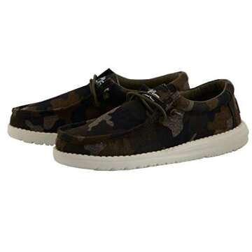 Hey Dude Boy's Wally Linen Youth Camo Size 2 | Boy’s Shoes | Boy's Lace Up Loafers | Comfortable &...