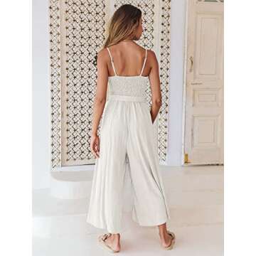 ANRABESS Jumpsuits for Women 2024 Summer Casual Linen Wide Leg V Neck Beach Rompers Dressy Spaghetti Strap Overalls White Small