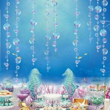 Decor365 Little Mermaid Party Decorations Purple Blue Bubble Garlands Hanging Bubbles Streamer Banner Backdrop Decor Ocean Theme Under The Sea Decor Beach Pool Side Girls Birthday Party Supplies