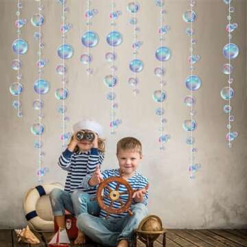 Decor365 Little Mermaid Party Decorations Purple Blue Bubble Garlands Hanging Bubbles Streamer Banner Backdrop Decor Ocean Theme Under The Sea Decor Beach Pool Side Girls Birthday Party Supplies