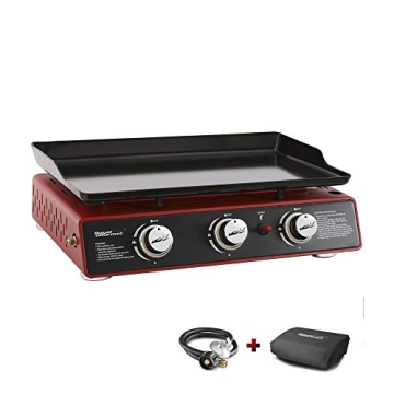 Royal Gourmet PD1301R Portable 24-Inch 3-Burner Gas Grill Griddle with Cover, 25,500 BTUs