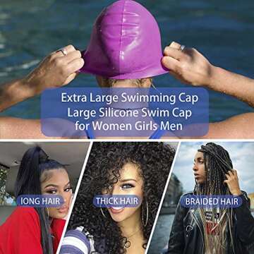 Extra Large Swim Cap for Braids and Dreadlocks Women Men Silicone Swimming Cap for Long Thick Curly ...