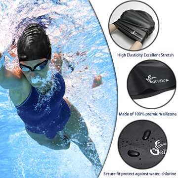 Extra Large Swim Cap for Braids and Dreadlocks Women Men Silicone Swimming Cap for Long Thick Curly Weaves Afro Hair Extensions (Black, Purple)