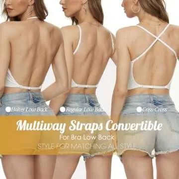ForBaysy Low Back Bras for Women Push Up Backless Bra,Low Cut Multiway Convertible Bra Wire Plunge Bra White