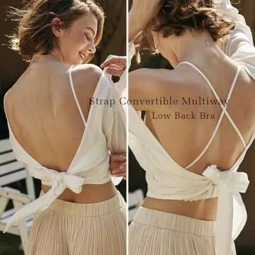 ForBaysy Low Back Bras for Women Push Up Backless Bra,Low Cut Multiway Convertible Bra Wire Plunge Bra White