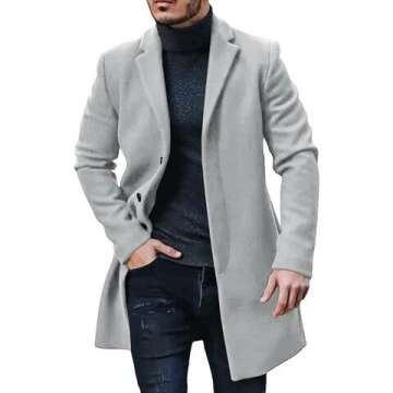 PASLTER Men's Trench Coat: Slim Fit Notched Collar, Warm & Stylish