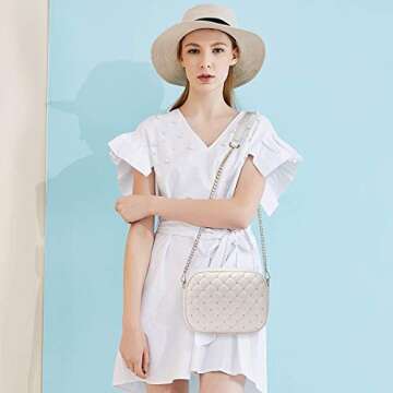 Newshows Small Quilted Crossbody Bags for Women Trendy Cross Body Purse with Metal Chain Strap, Gift Idea, PU Leather
