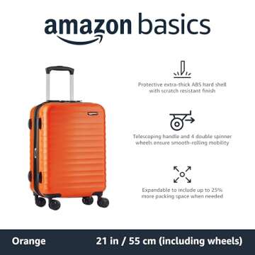 Amazon Basics 21-Inch Hardside Carry-On Luggage, Hardshell Suitcase With Wheels, Expandable For Up t...