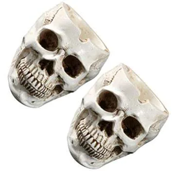 NUOBESTY 2Pcs Halloween Skull Figurines Bowl Resin Flower Pot Planter Collectible Human Skeleton Statue Ornament Party Decor for Home Office Decor (Beige)