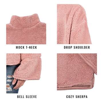 BROOKLYN ATHLETICS Women's Sherpa Fleece Sweatshirt Mock Turtleneck Pullover