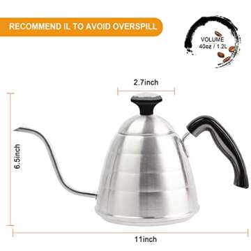 Gooseneck Pour Over Coffee Kettle, ENLOY Coffee Kettle Use for Drip Coffee and Tea 40oz/1.2L, Stainl...