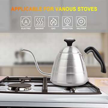 Gooseneck Pour Over Coffee Kettle, ENLOY Coffee Kettle Use for Drip Coffee and Tea 40oz/1.2L, Stainless Steel Pour Over Kettle with Fixed Thermometer for Exact Temperature