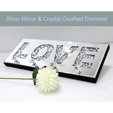 Crush Diamond Mirrored Love Letter Plaque Sign for Wall Decor, Crystal Clear Hooks Key Holder Key Ha...