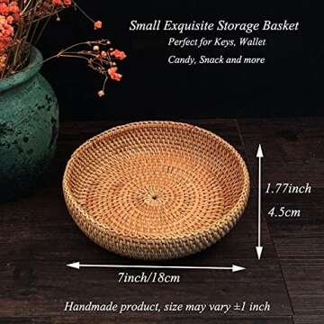 Small Round Keys Basket for Entryway Woven Baskets for Organizing Tabletop Decorative Wicker Organiz...