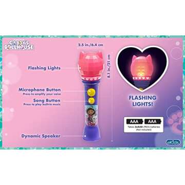 DreamWorks Gabby's Dollhouse Toy Microphone for Kids, Musical Toy for Girls with Built-in Song, Kids Microphone Designed for Ages 3 and Up