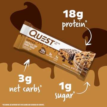 Quest Nutrition Dipped Chocolate Chip Cookie Dough Protein Bars, 18g Protein, 3g Net Carbs, Gluten F...