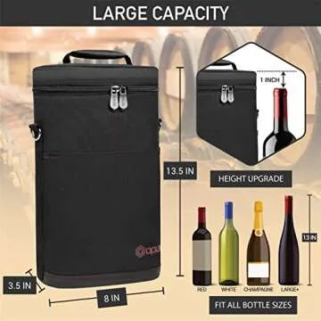 OPUX 2 Bottle Wine Carrier Tote, Insulated Leakproof Wine Cooler Bag, Wine Travel Bag Tote for Picnic BYOB Beach, Portable Wine Bottle Carrying Case, Gift for Wine Lover Women Men Christmas, Black