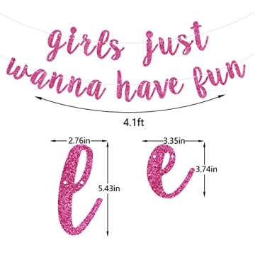 Girls Just Wanna Have Fun Banner - Engagement & Bachelorette Party Decor in Deep Pink