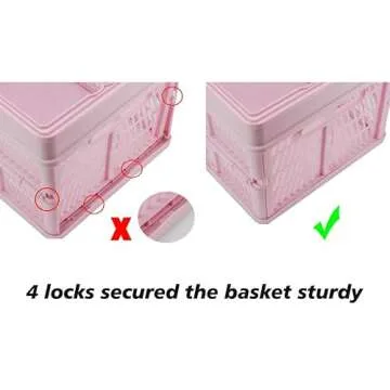 ZHJINGYU crates for storage,plastic baskets for organizing,collapsible shopping basket,20L foldable crate with Handles,Car Milk Dairy storage crate, for Kitchen,Bathroom,Medicine.Garage M,Pink