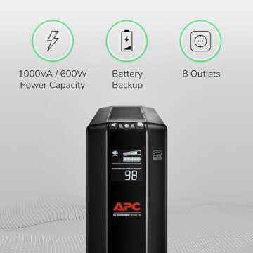 APC UPS 1000VA UPS Battery Backup and Surge Protector, BX1000M Backup Battery Power Supply, AVR, Dat...